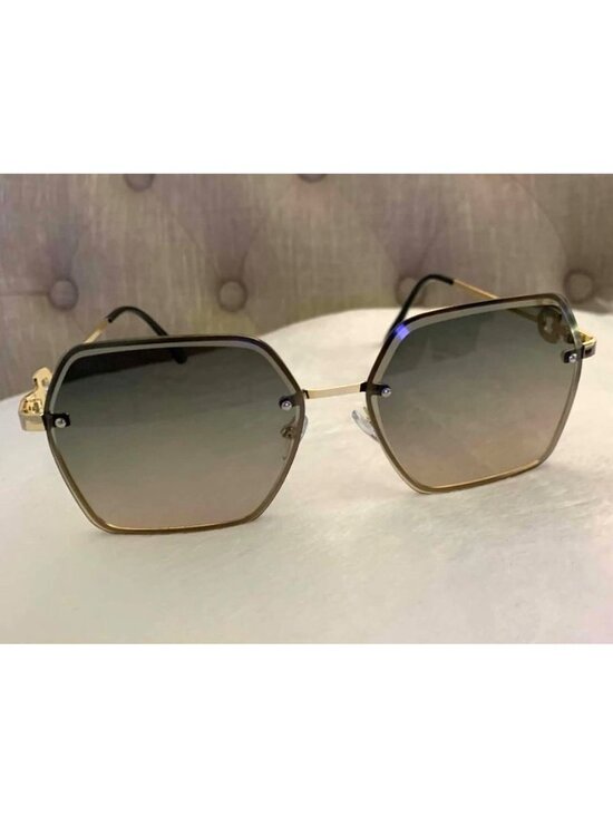 Oversized Unisex Square Green Gradient Sunglasses With Gold Frame & Black Temple main image 5